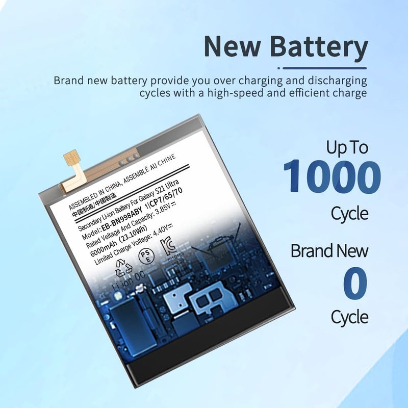 ITMBET Battery for Samsung Galaxy S21 Ultra, [6000mAh] Upgraded 2024 New 0 Cycle EB-BG998ABY Battery Replacement for Samsung Galaxy S21 Ultra 5G SM-G998B/DS SM-G998U with Replacement Tool Kits - Image 2